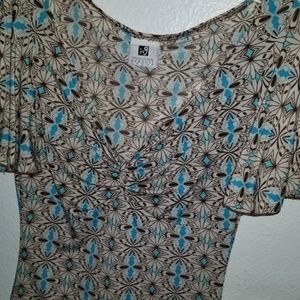 ING Cream w/ Teal & Brown Blouse